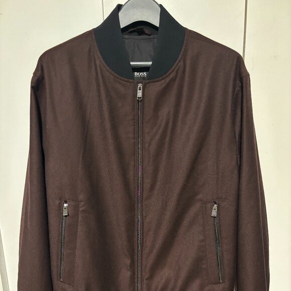 Hugo Boss "Cadus" Burgundy 100% Wool Full Zip Bomber Jacket - Medium/ Large - Picture 1 of 14